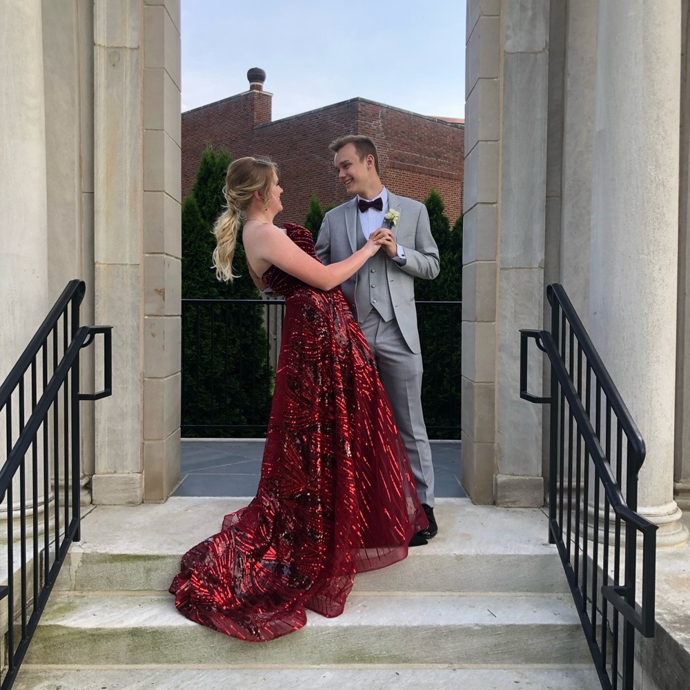 Red Prom Dress Formal Gown Size 12 Long Train